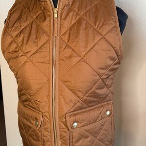 J Crew Brown Quilted Women's Vest with Pink Liner
